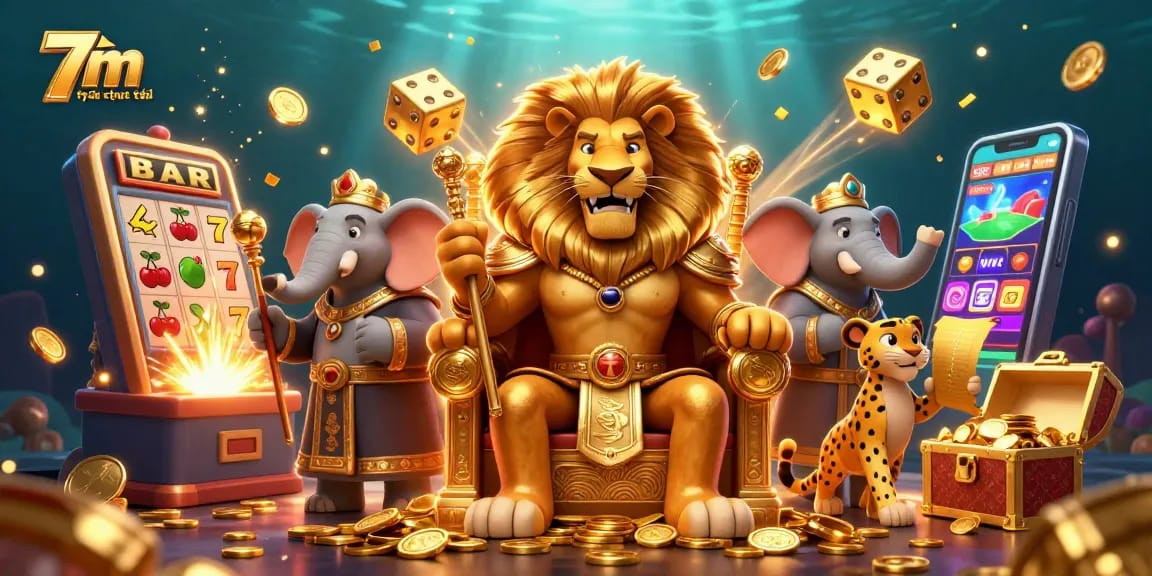 Engage with 7m tỷ lệ trực tuyến through this vibrant scene featuring a fierce lion king amidst dynamic sports betting elements.